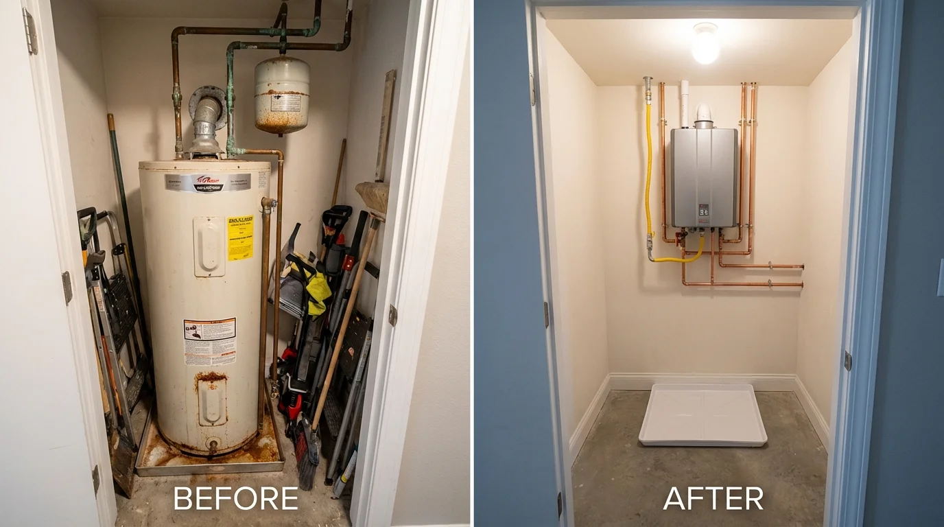 Tank water heater versus wall-mounted tankless unit comparison for Mankato, MN homeowners